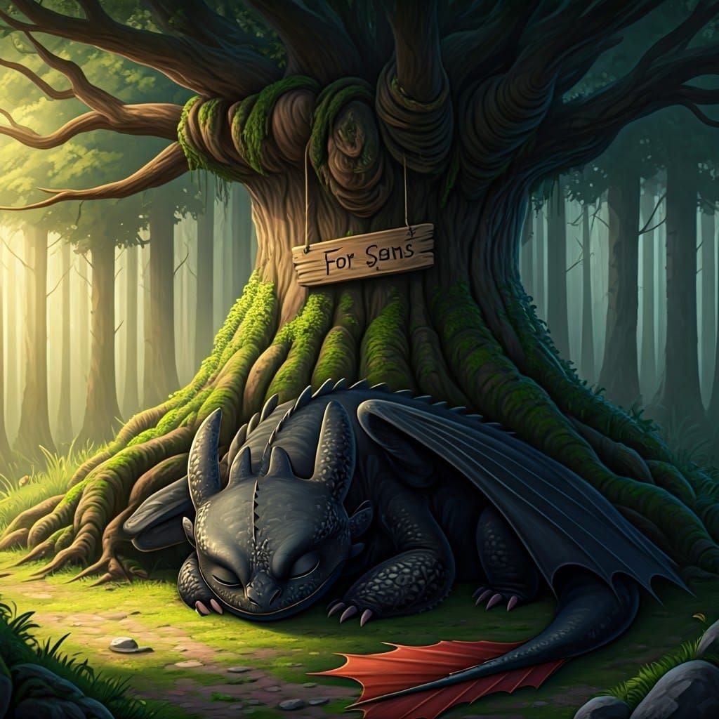 Sleek Dragon Slumbers Under Ancient Tree