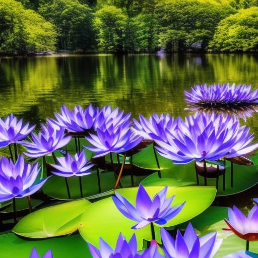 Tranquil Pond with Blue Lotus: Fantasy Concept Art