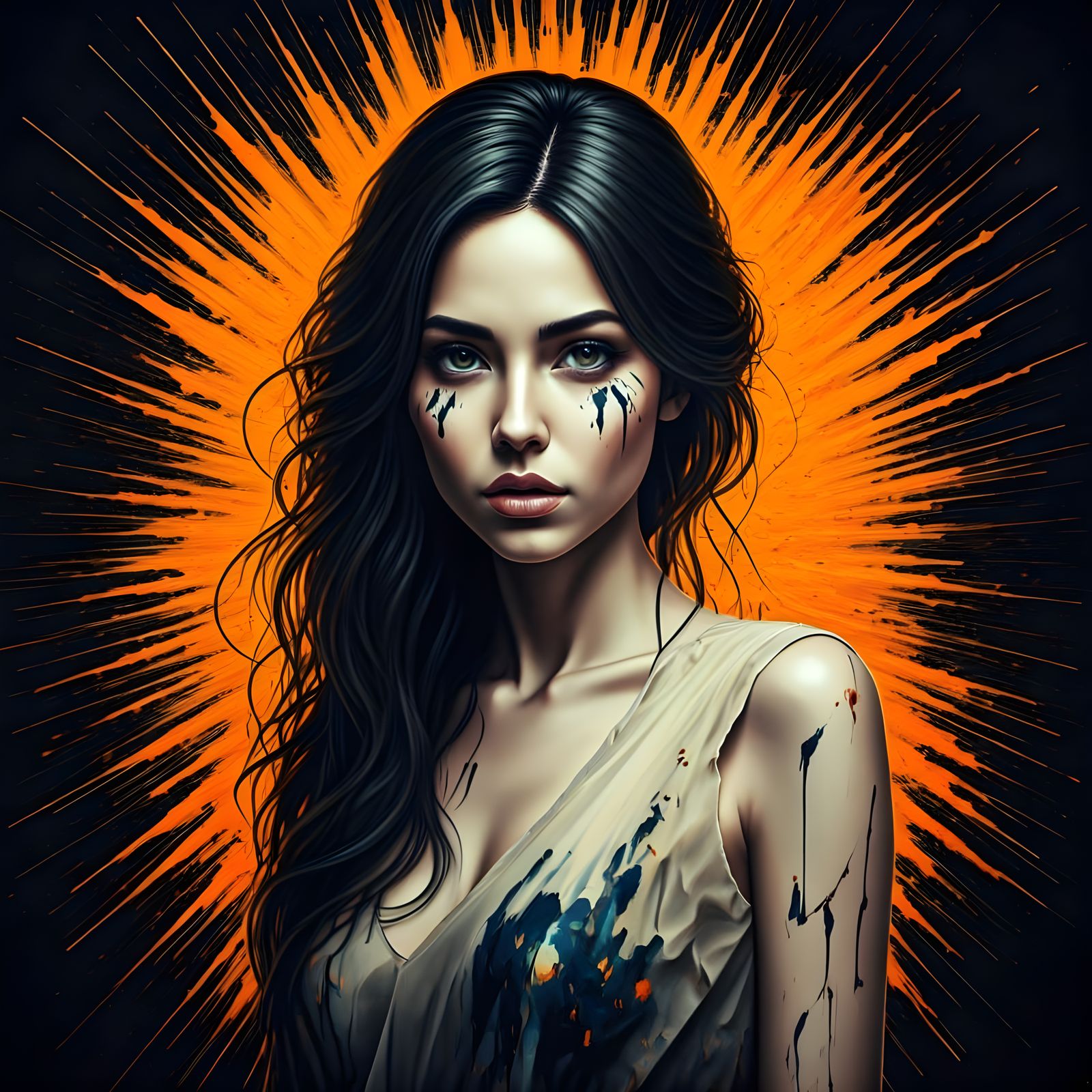 Abstract Ink Splatter Art of a Woman