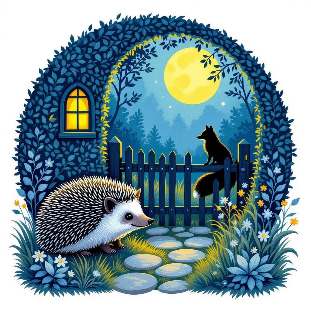 Moonlit Garden Hedgehog, Painterly Style