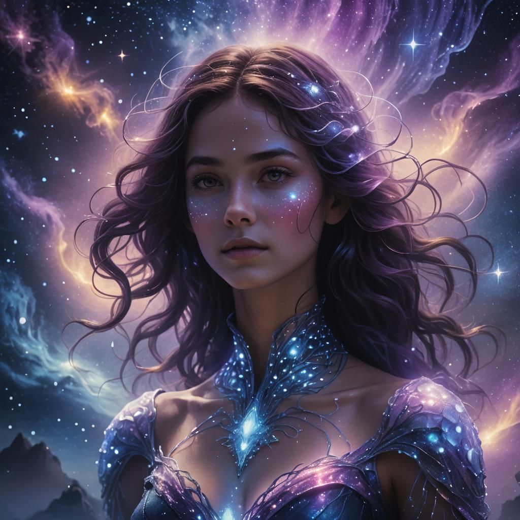 Ethereal Being Portrait in Starry Night Sky