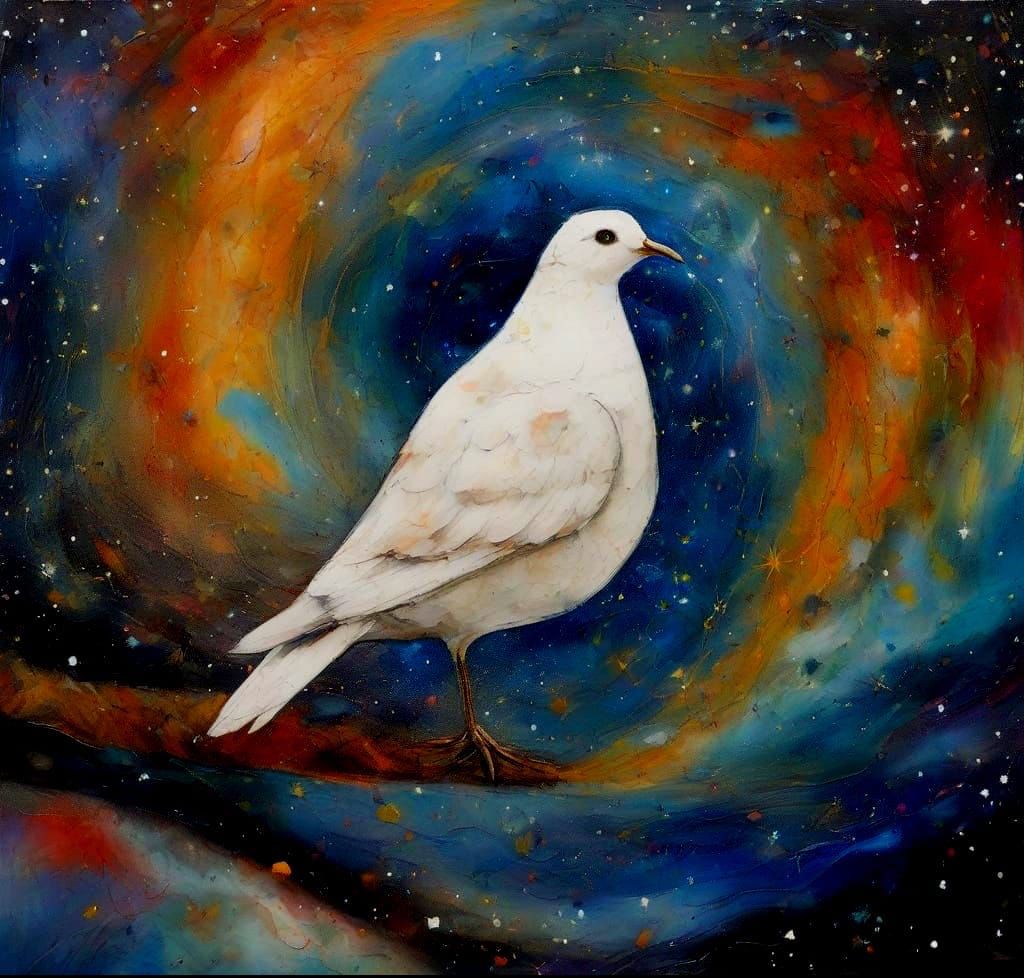 Surreal Starscape with Dove in Cosmic Abundance