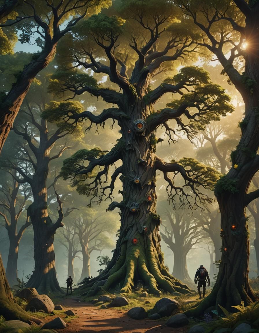 Anthro Treant Walks at Sunset: Fantasy Art