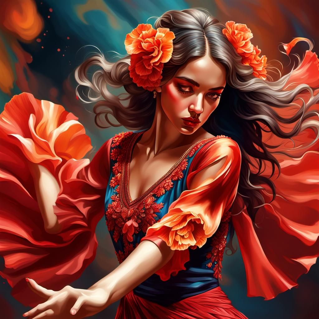 Passionate Flamenco Dancers in Hyperrealistic Splash Art