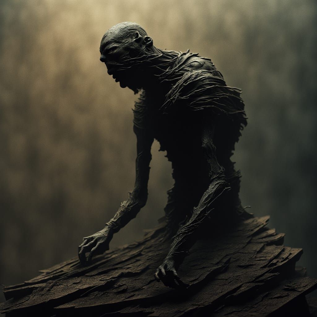 Surrealist Masterpiece: Oxidized Metal Sculpture in Dark, Mo...