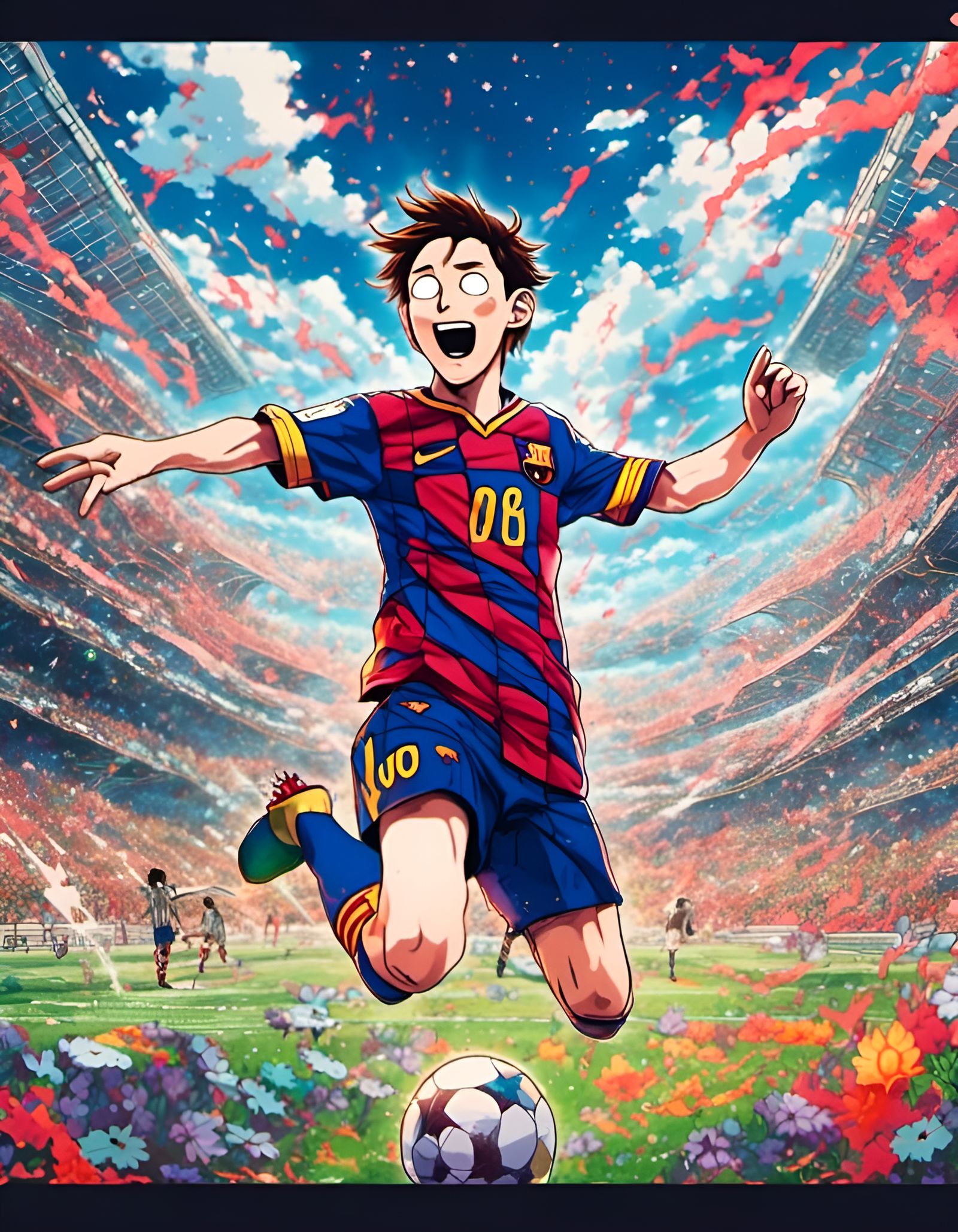 Messi Scores: A Miyazaki Anime Style Illustration