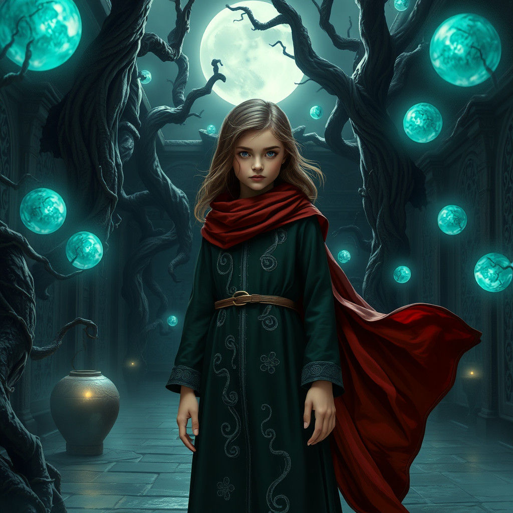 Mystical Slytherin Girl in Moonlit Courtyard