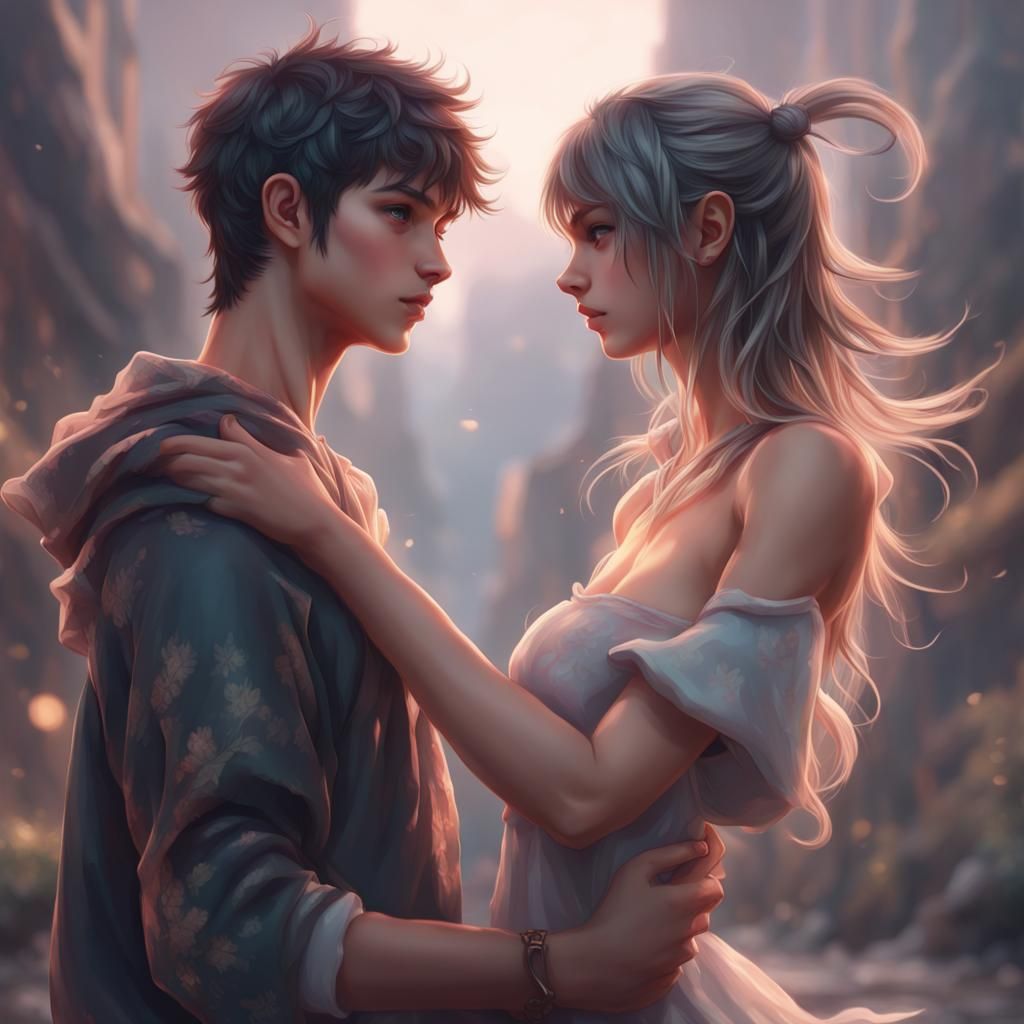 Boy and Girl Merging: Detailed Fantasy Art