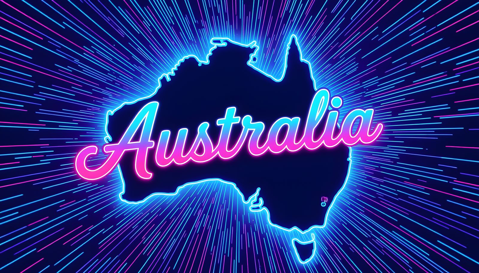 Neon Australia Outline in Futuristic Style