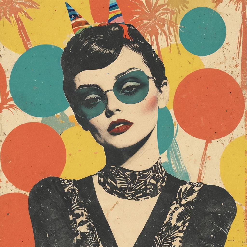 Whimsical Diva Lounging in Surrealist Pop Art Style