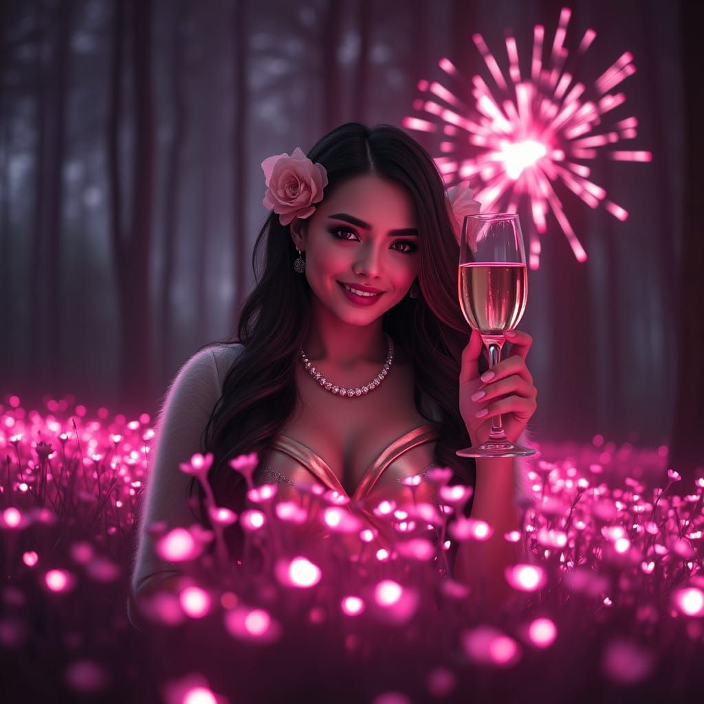 Hyperrealistic Woman in Enchanted Nighttime Forest