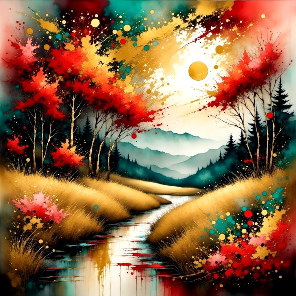 Abstract Ink Landscape with High Contrast Vignette