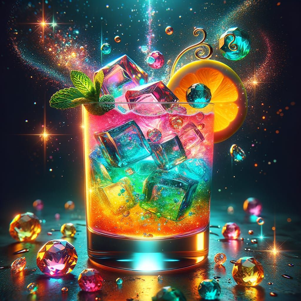 Vibrant Citrus Cocktail with Gemstones