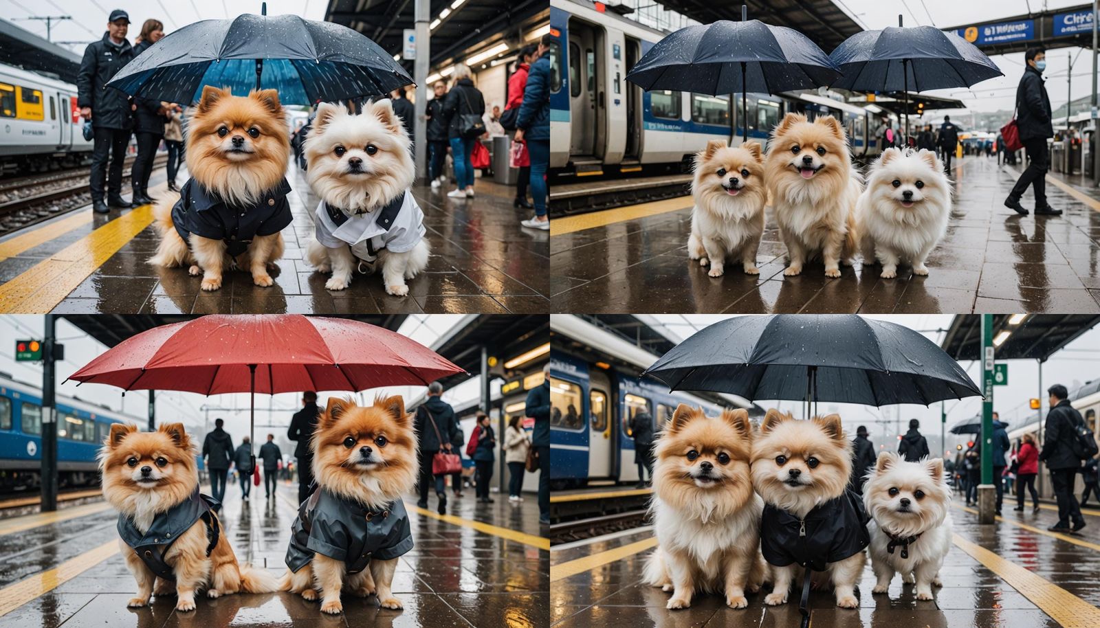 Dogs Waiting for Train in the Rain