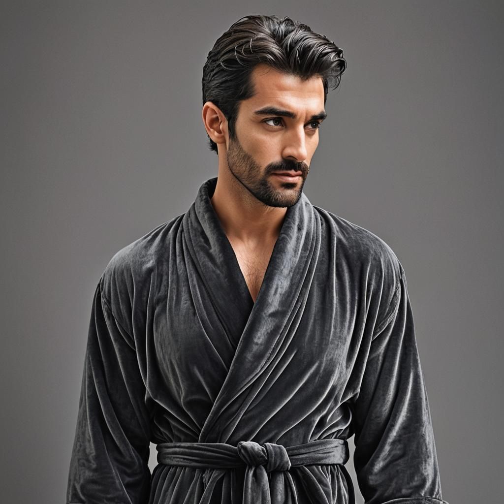Man in Black Velvet Bathrobe, Abstract Art Style