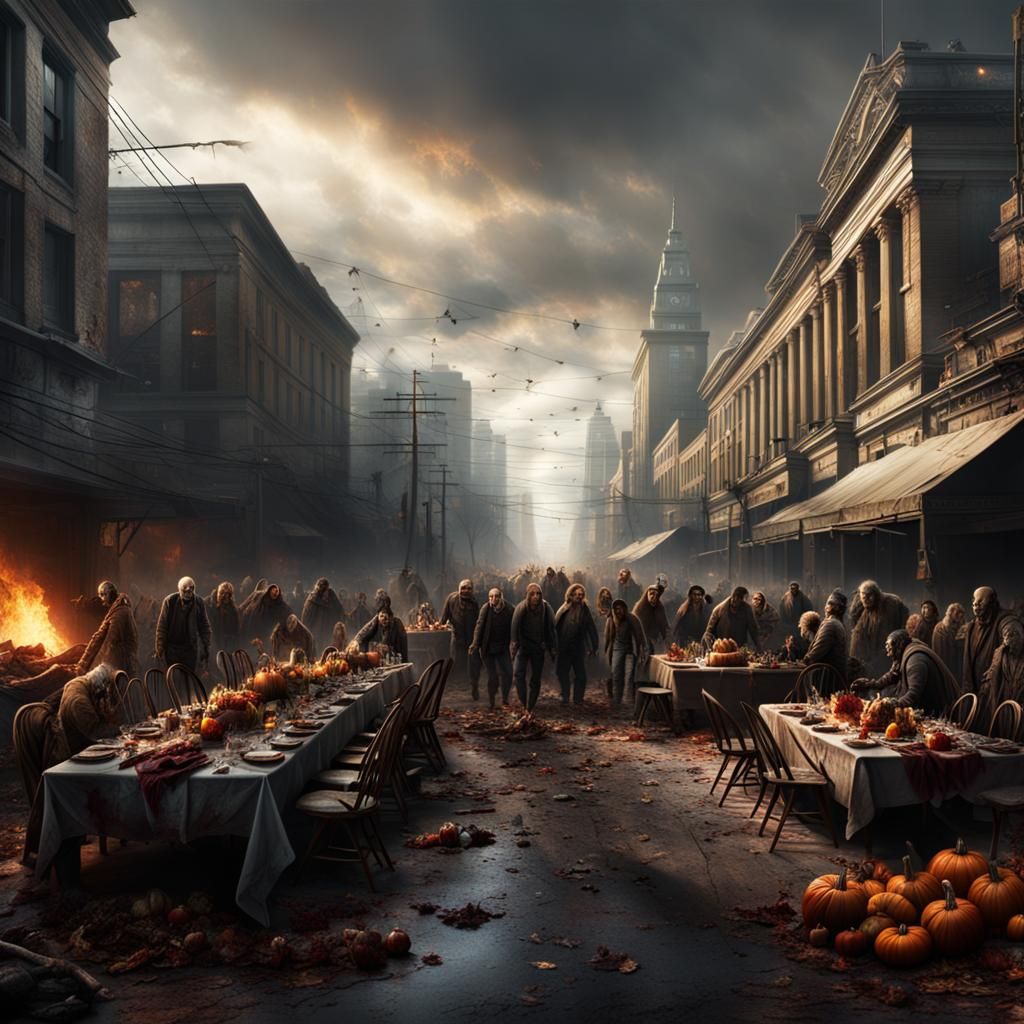 Zombie Apocalypse Thanksgiving Feast: Epic Digital Matte Pai...