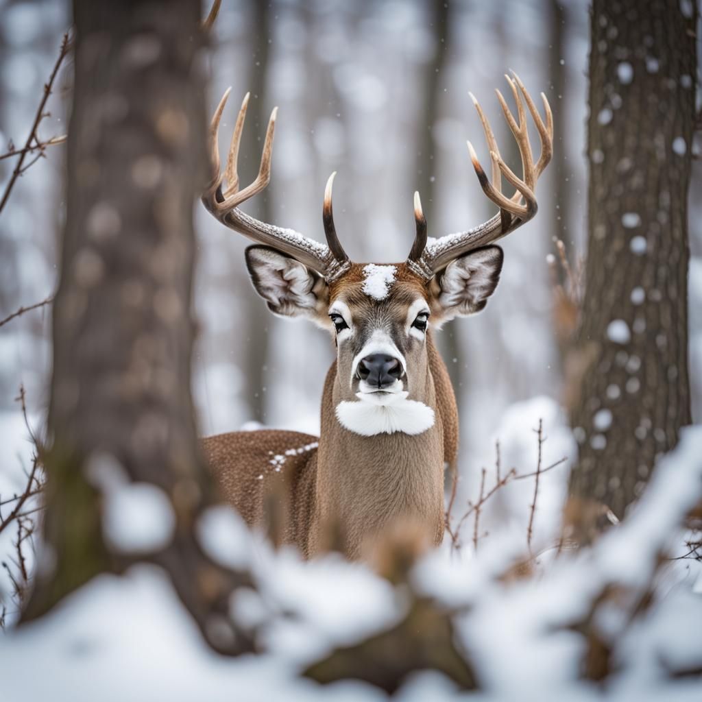 Majestic Whitetail Buck in Snowy Forest