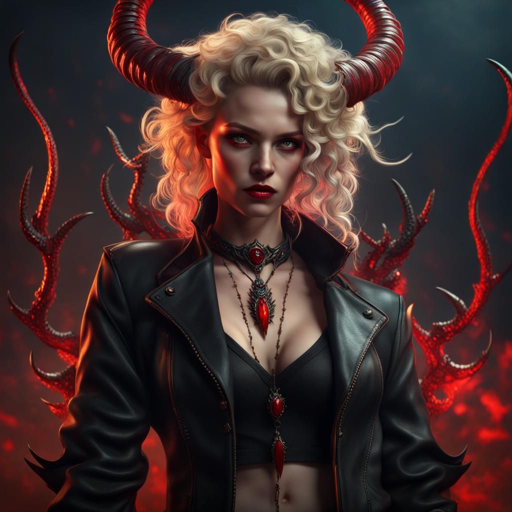 Detailed Demon Woman with Whip, Fantasy Concept Art