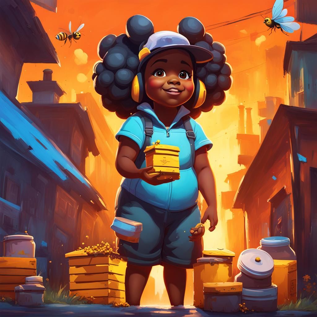 Young Beekeeper in Graffiti Art Style