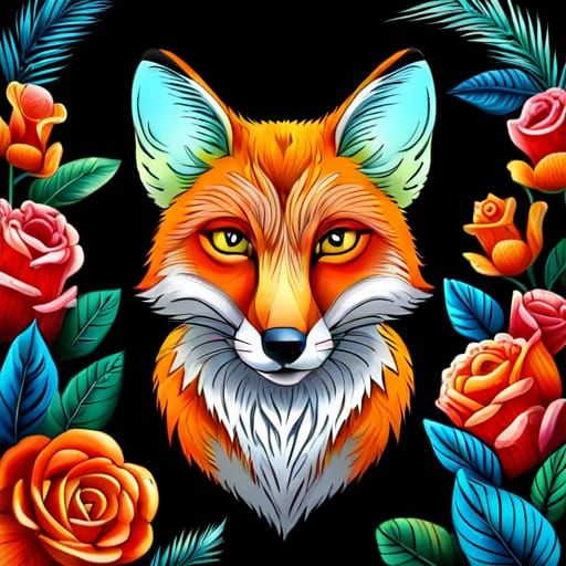 Colorful Ombre Fox Portrait in Hyperrealistic Style