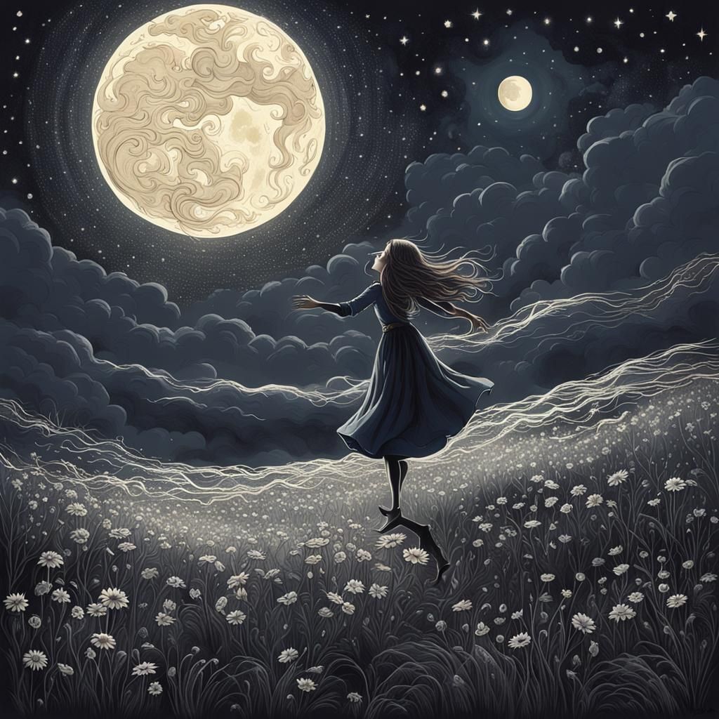 Surreal Dance on Sunbeams Under Weeping Moon