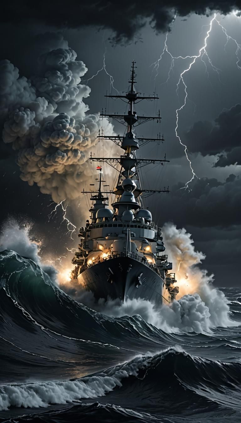 Arleigh Burke Destroyer in a Stormy Night