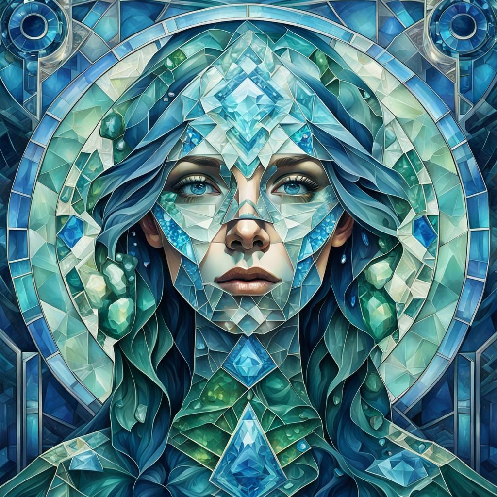 Futuristic Woman with Glass Tiles, Digital Painting