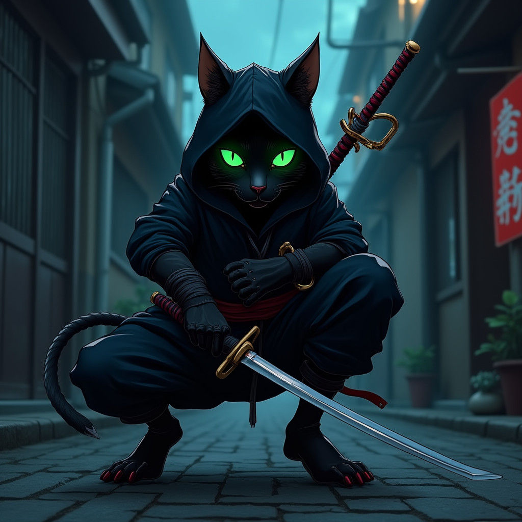 Ninja Cat Assassin in Anime Style