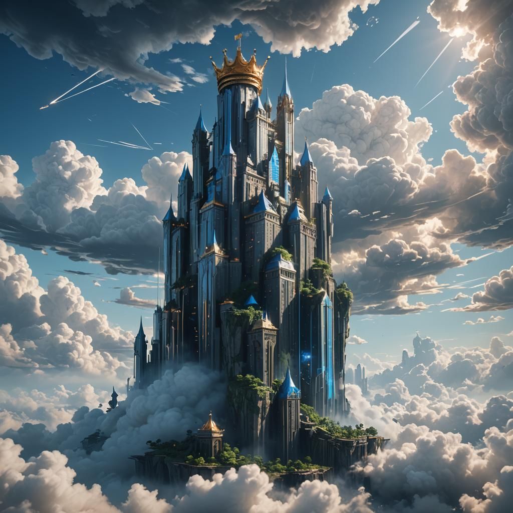 Floating Crown Skyscraper in Futuristic 3D Style