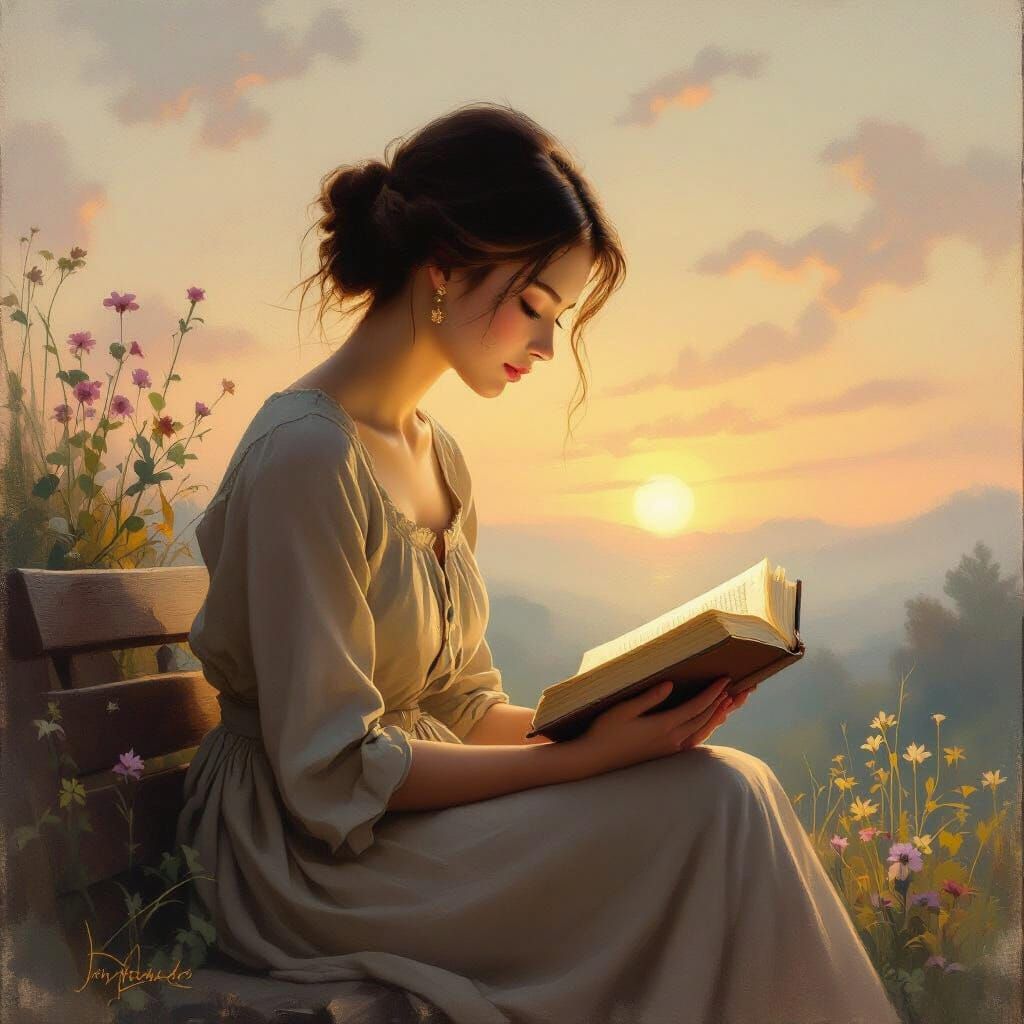 Woman's Heart Aglow While Reading the Bible