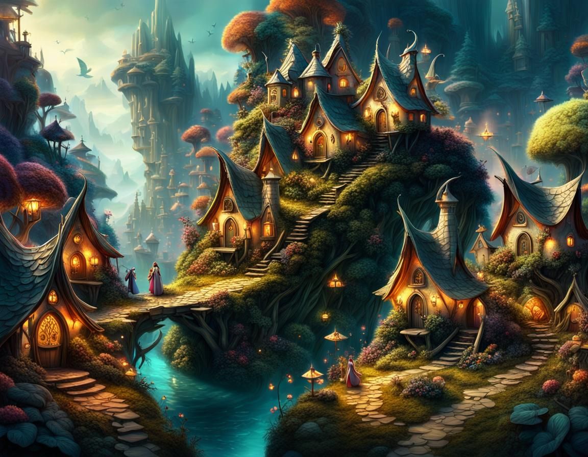 Enchanting Fairy Village with Dynamic Lighting