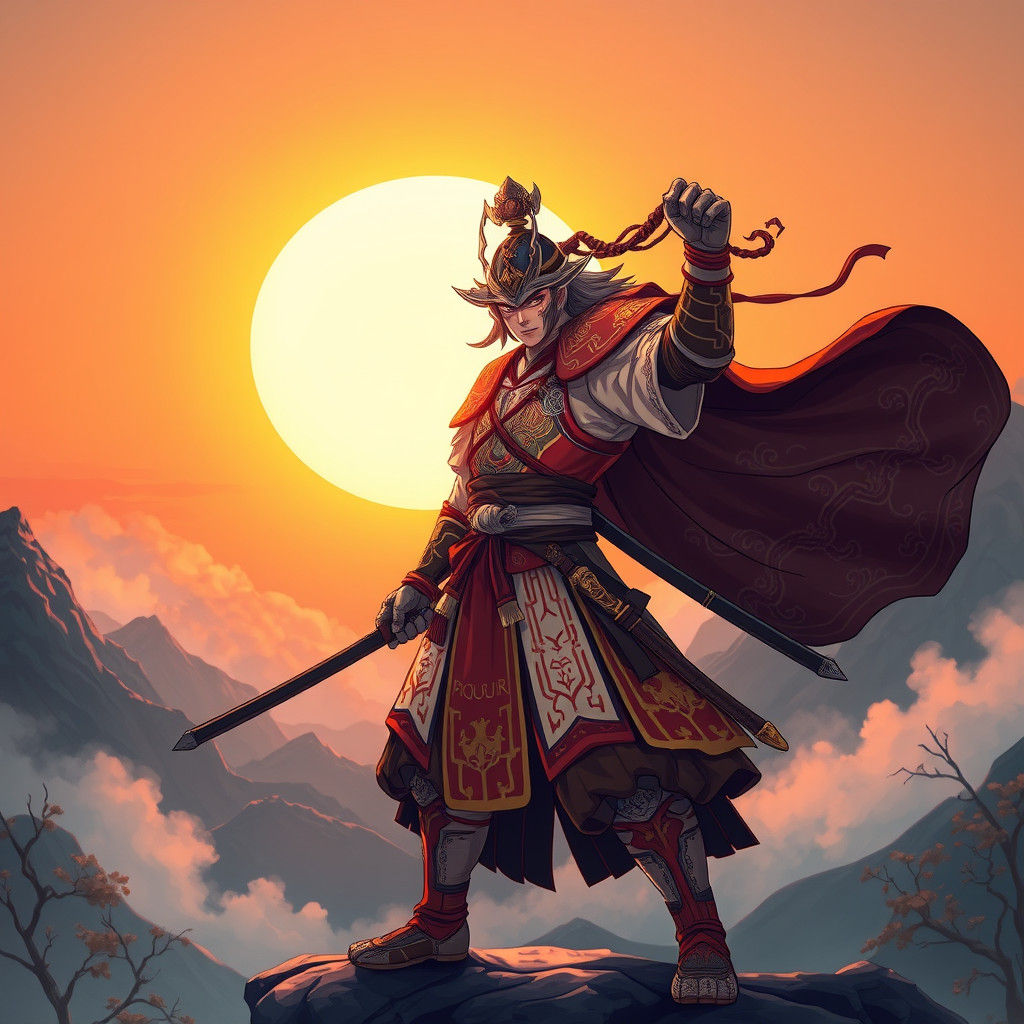 Heroic Anime Warrior in Eastern Armor