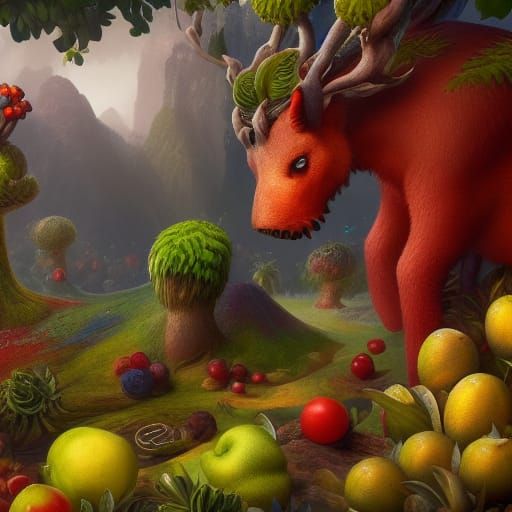 Fantastical Fruit Animals in Detailed Matte Painting