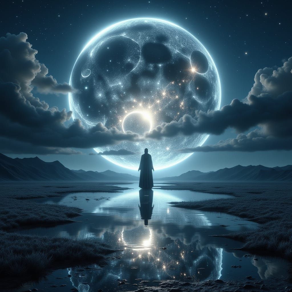 Celestial Ritual Under Silver Moon in Dark Fantasy Style