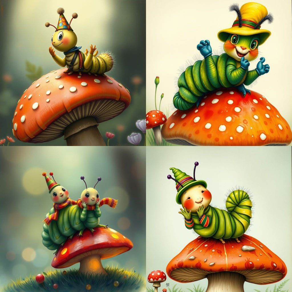 Caterpillar Clapping on a Mushroom