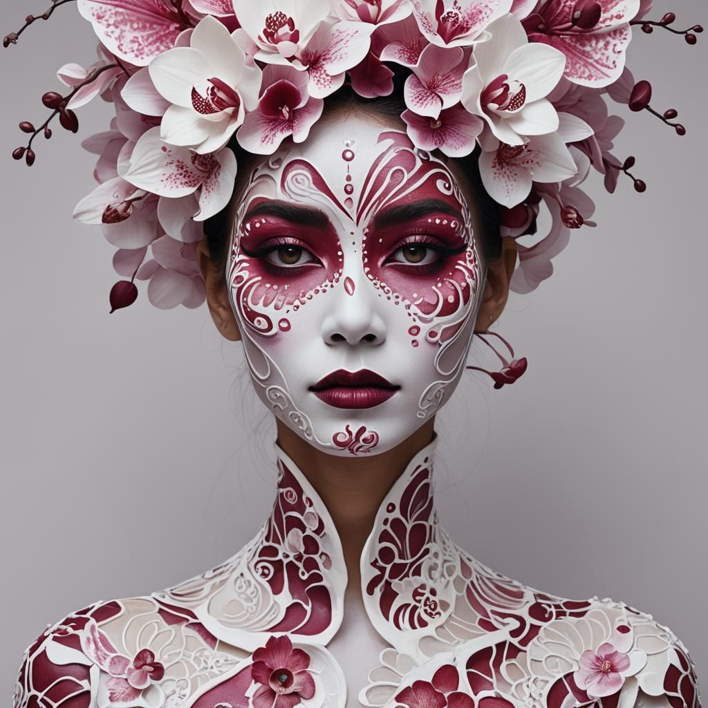 Surreal Makeup Art with Orchid Designs and Jewels