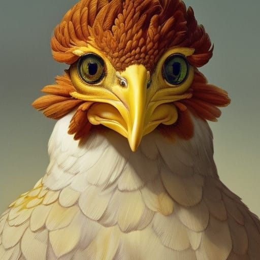 Cute Yellow Chicken Portrait with Big Eyes