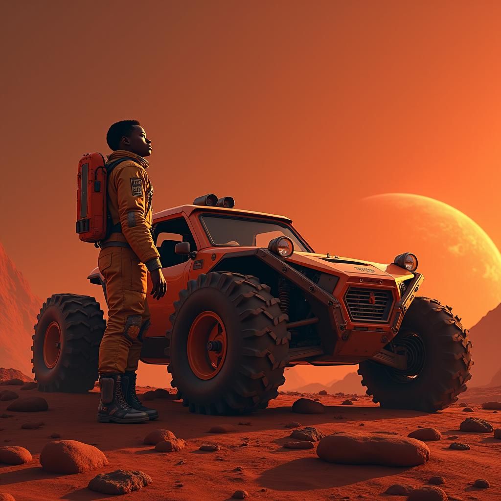 Boy on Mars in Detailed Matte Painting