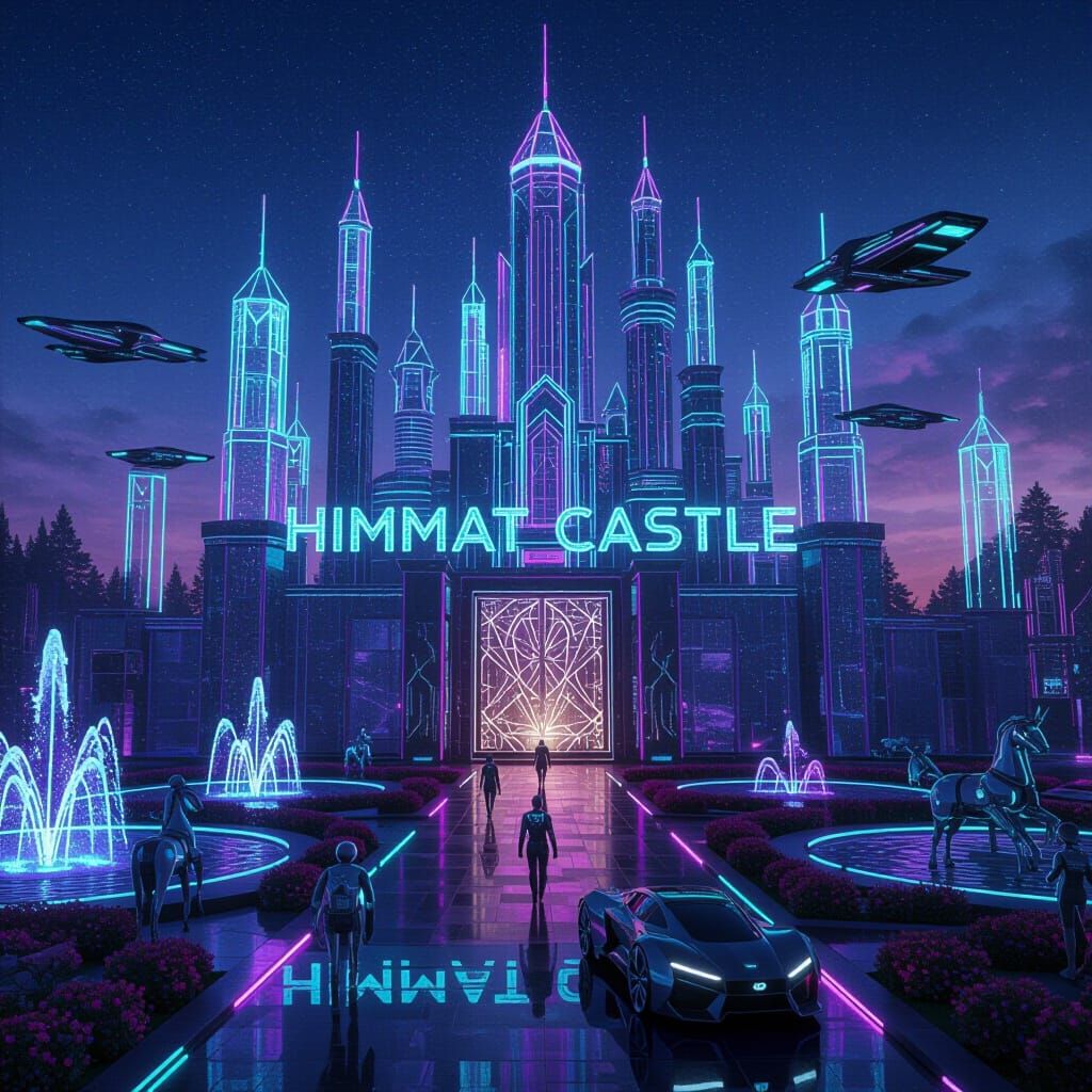 Futuristic Himmat Castle in Cyberpunk Style
