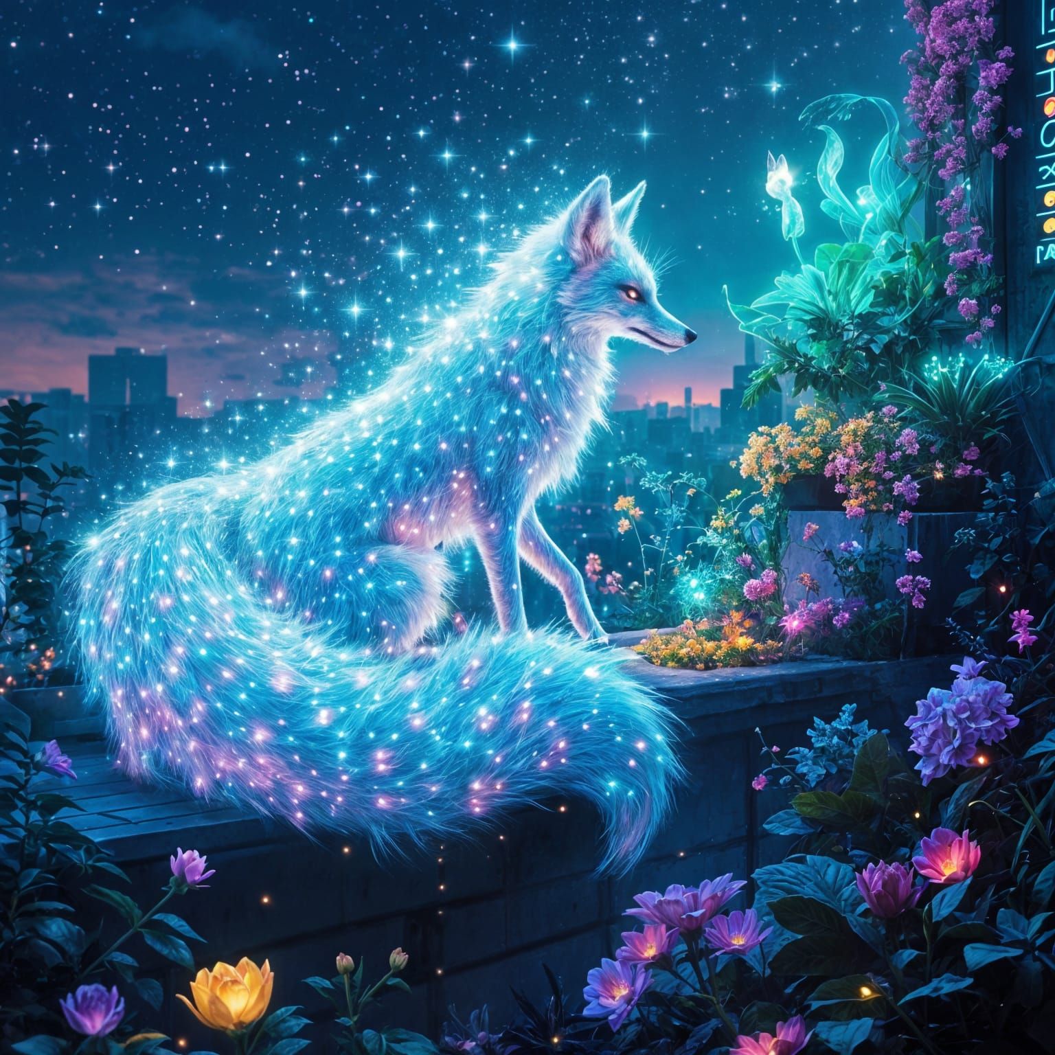 Ethereal Fox Descends on Rooftop Garden