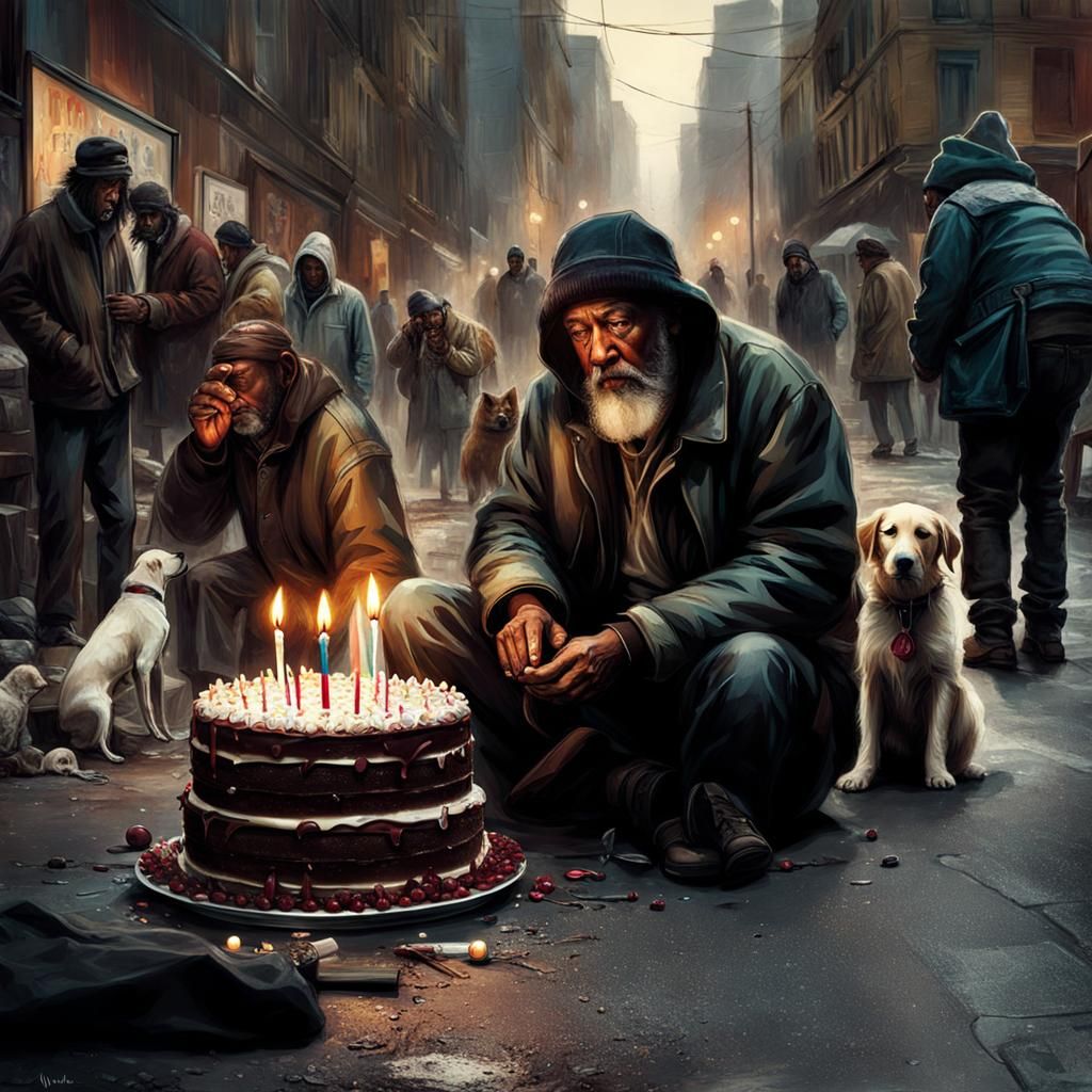 Homeless Man's Birthday Party in Street