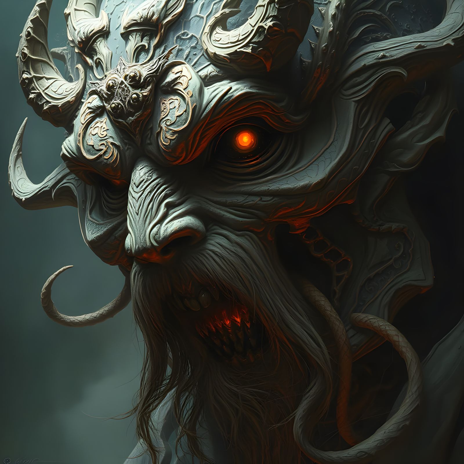 Ethereal Djinn Face in Dark, Gothic Style
