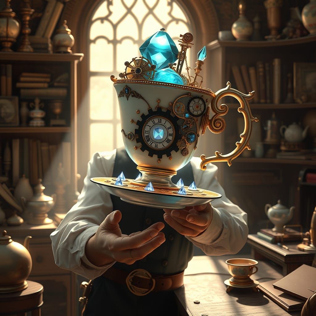Steampunk Inventor Presents Gemstone Teacup