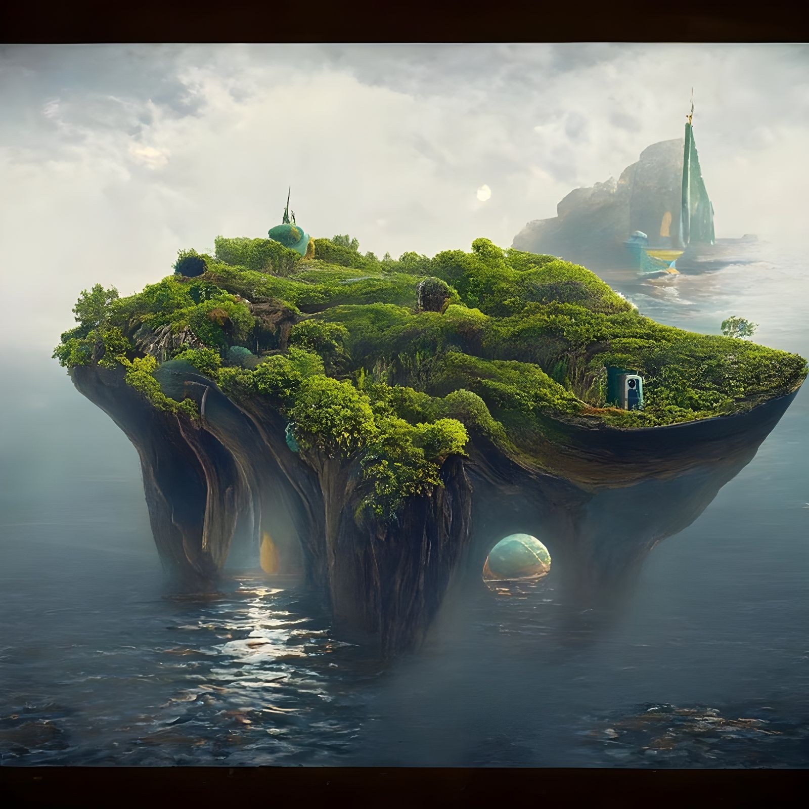 Idyllic Island Above the Ocean: A Surreal Digital Rendering