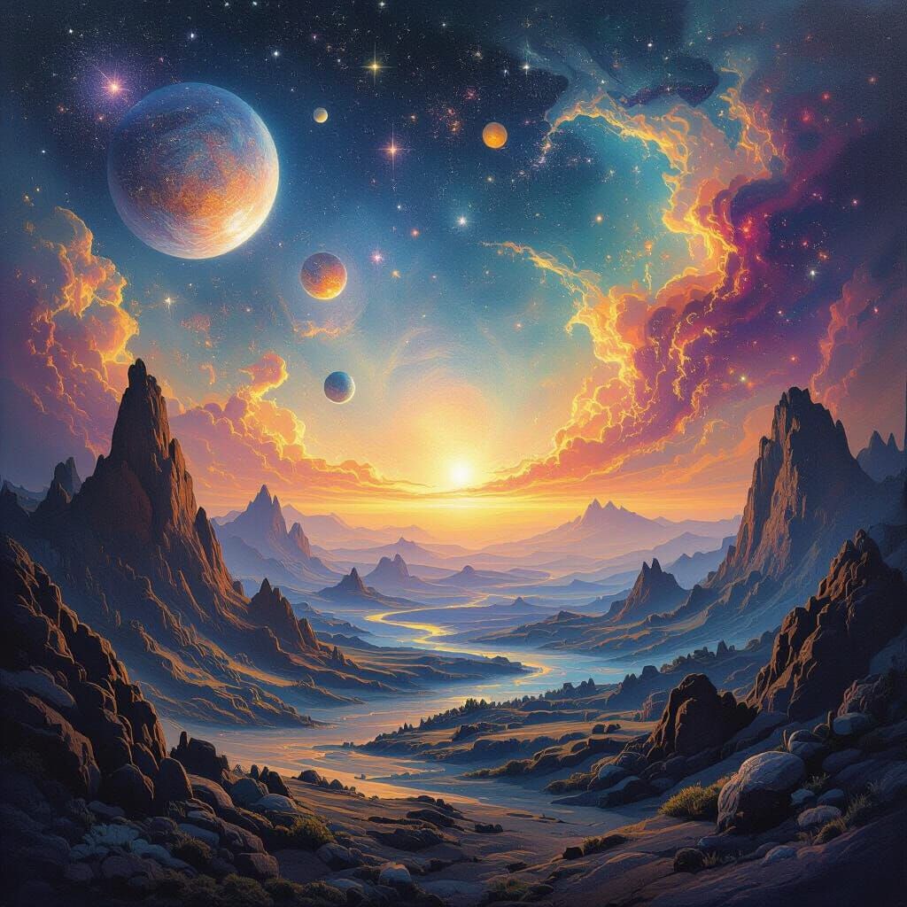 Surreal Cosmic Landscape Oil Painting