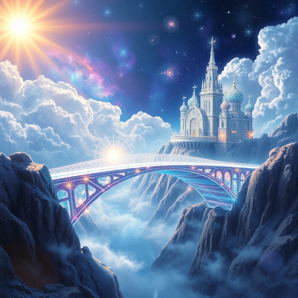 A spectral bridge made of pure light connects the earthly re...