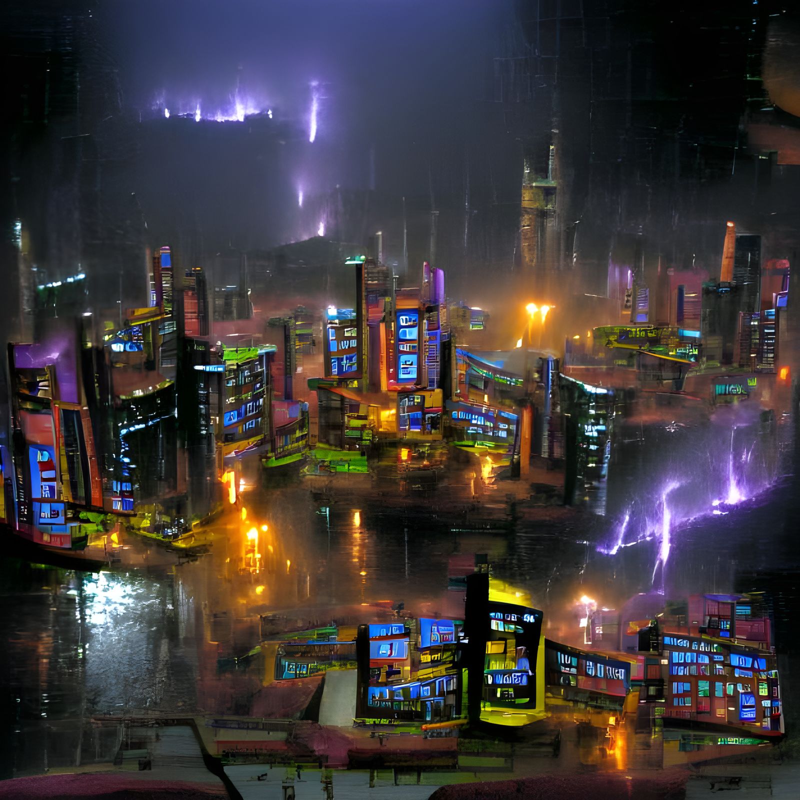 Cyberpunk Cityscape in Rain