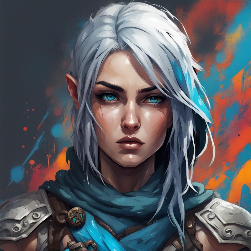 Elven Ranger Portrait in Graffiti Splash Art Style