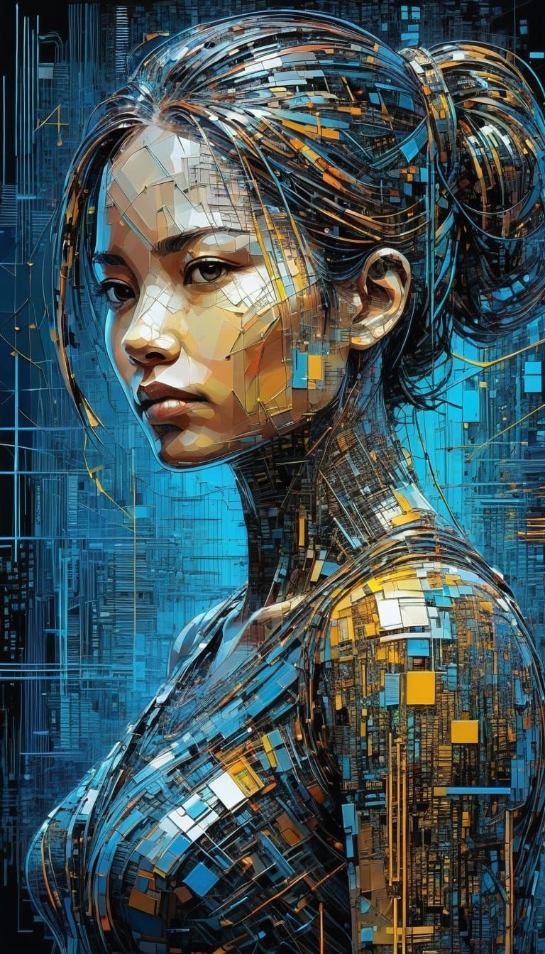 Abstract Woman Formed From Computer Code Lines