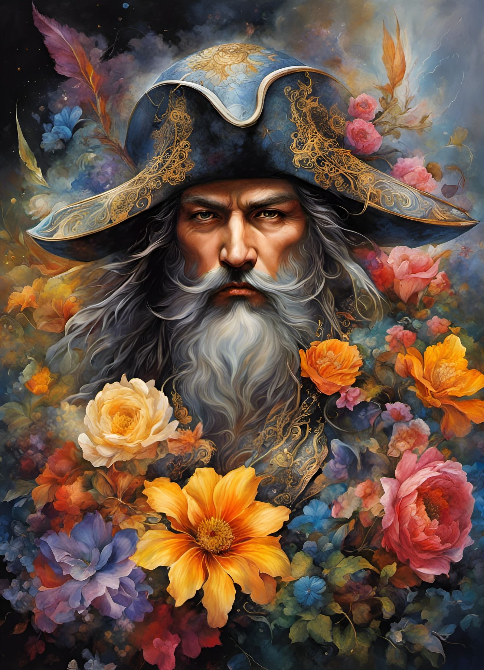 Hyperdetailed Norse Pirate Ninja God with Flowers